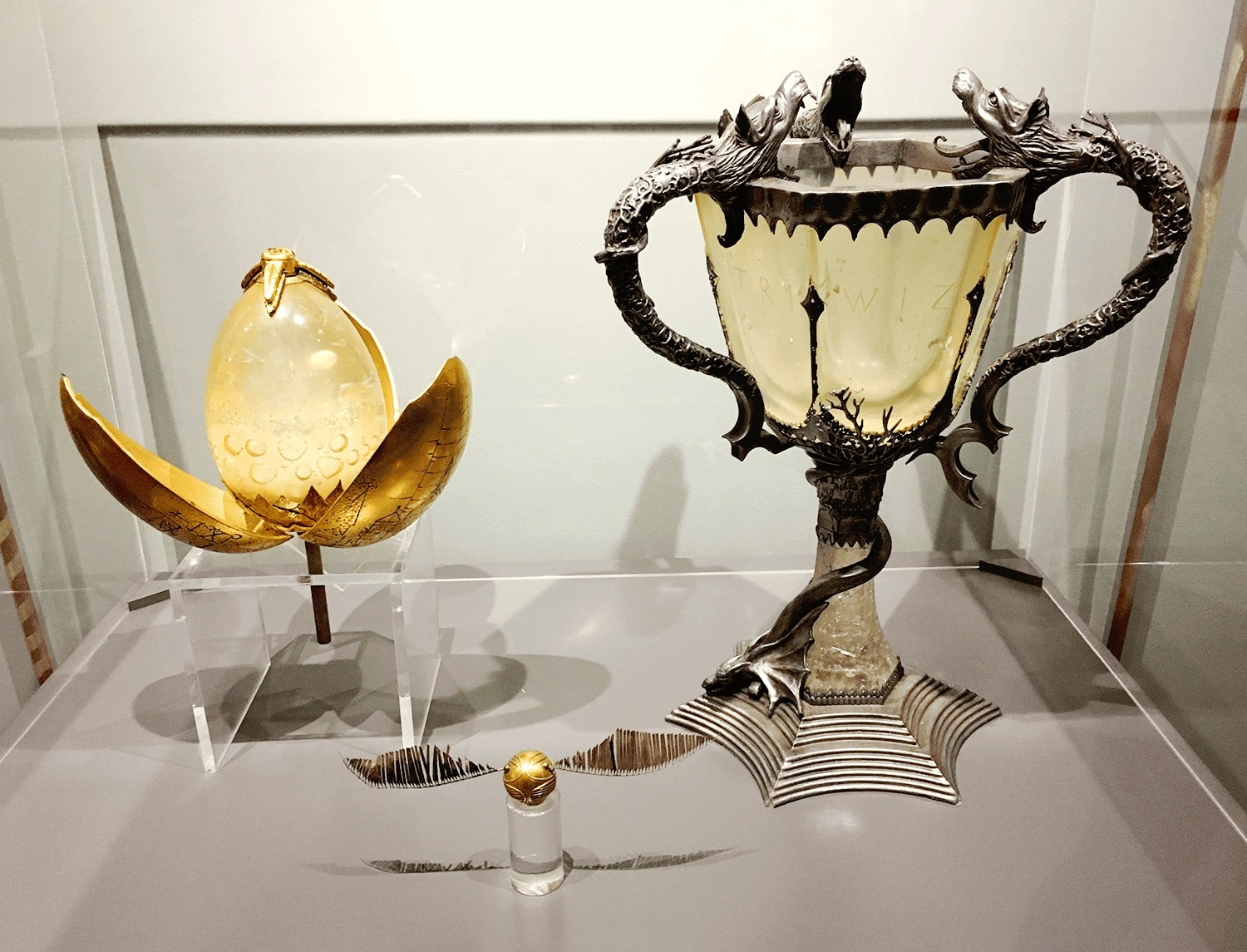 21 Cool, Nerdy Things to Do in LA—Activities for Kids to Adults 11 Display at Warner Bros. Studio Tour featuring the Triwizard Cup and a Golden Snitch props from the Harry Potter series in Los Angeles, California.
