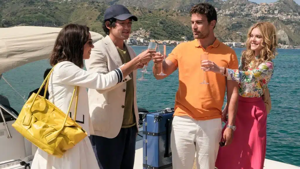 24 TV Series Set in Europe That'll Inspire Your Next Vacation 17 Cast of The White Lotus Season 2 in a coastal Italian setting on a boat toasting with champagne.