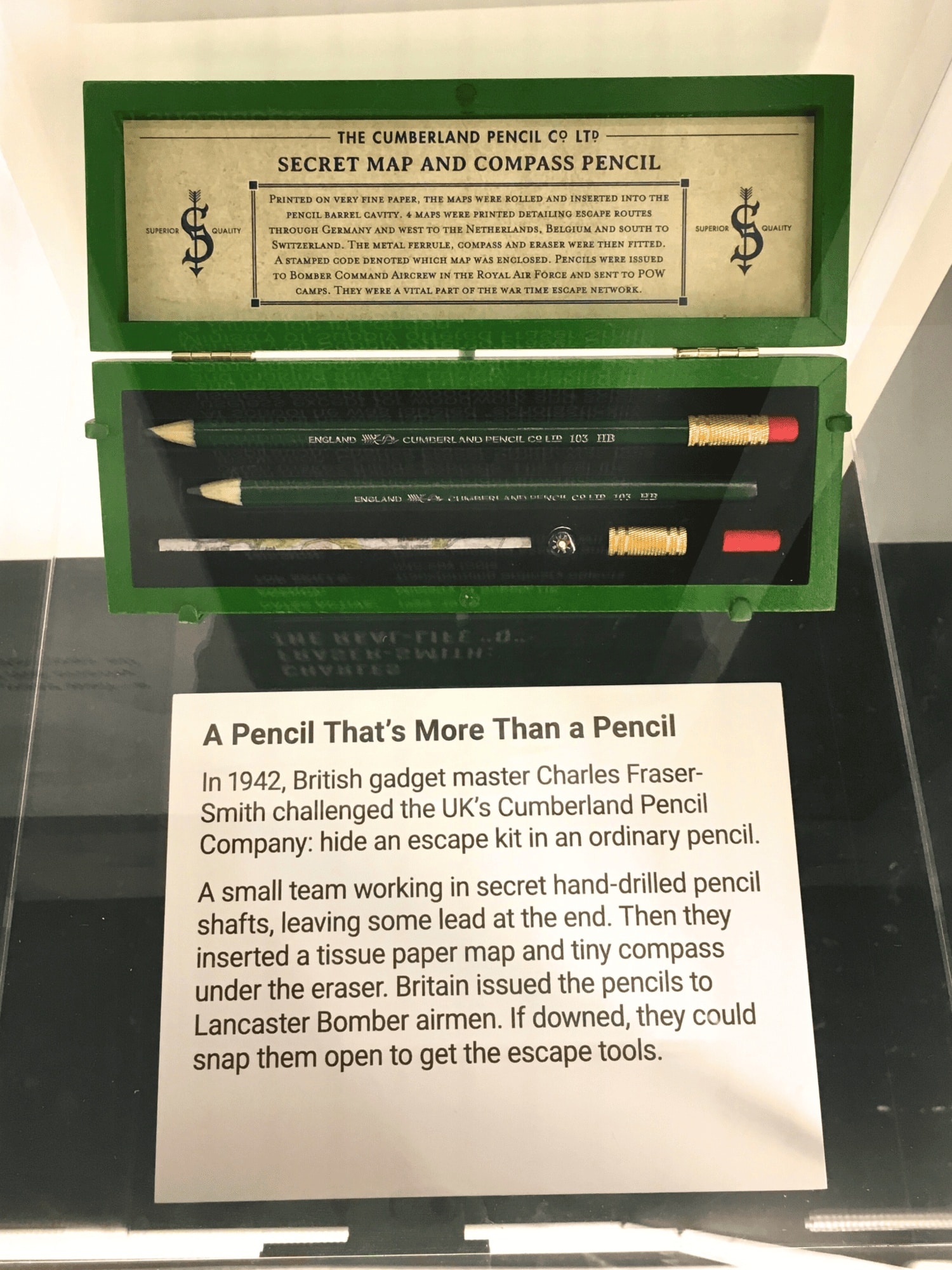 An escape kit in an ordinary pencil at the International Spy Museum in Washington DC