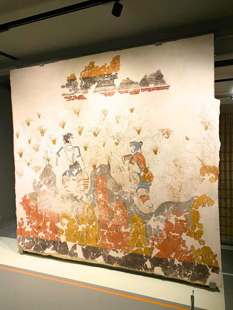 Is the Akrotiri Archaeological Site Worth Visiting? Visitor's Guide to Greece's "Pompeii" 7 saffron gatherers fresco museum prehistoric thera santorini