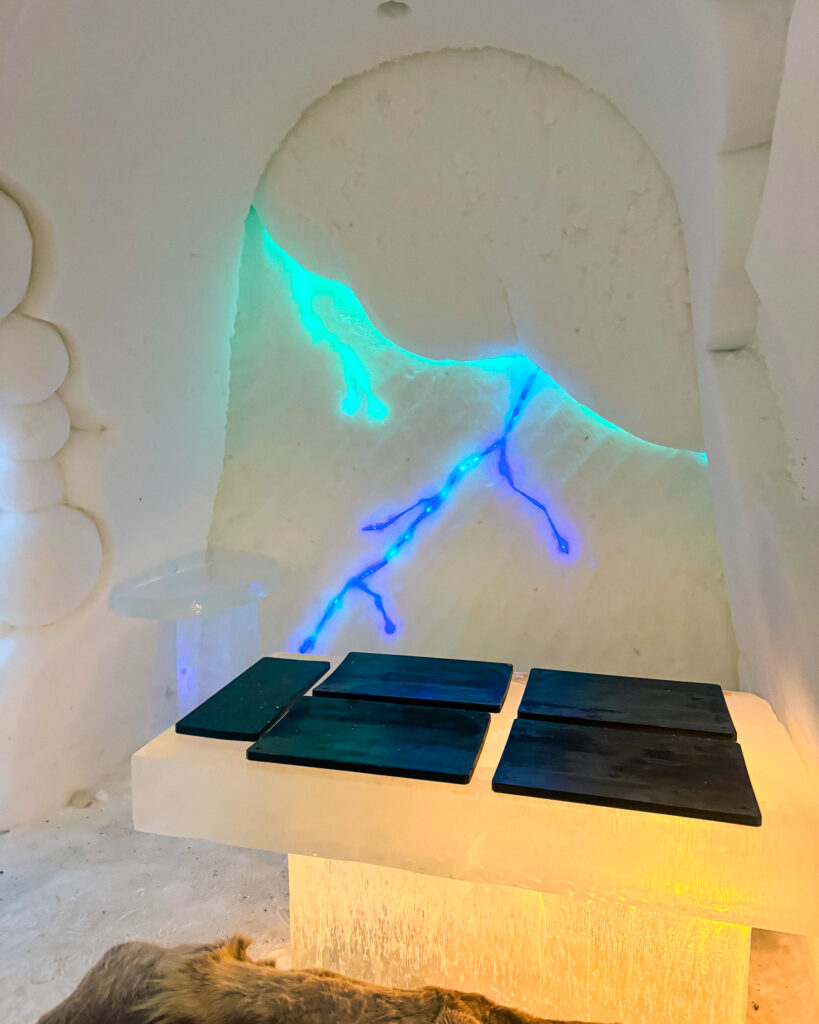 Are These 10 Rovaniemi Restaurants Worth Trying? Arctic Cuisine Dining Guide 22 Experience the stunning Arctic SnowHotel Ice Restaurant in shades of blue and green.
