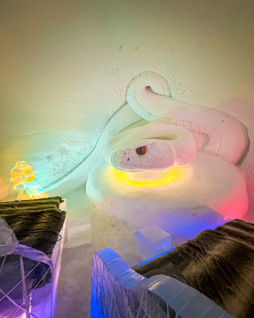 The Best Hotels in Rovaniemi, Finland: Comparing My Glass Igloo Stay with the City Center 23 Arctic SnowHotel Lapland Finland snake room.