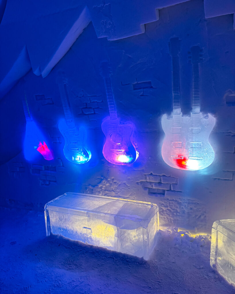 The Best Hotels in Rovaniemi, Finland: Comparing My Glass Igloo Stay with the City Center 28 Luxurious Rock n Roll themed room at Arctic SnowHotel & Glass Igloos in Lapland, Finland.