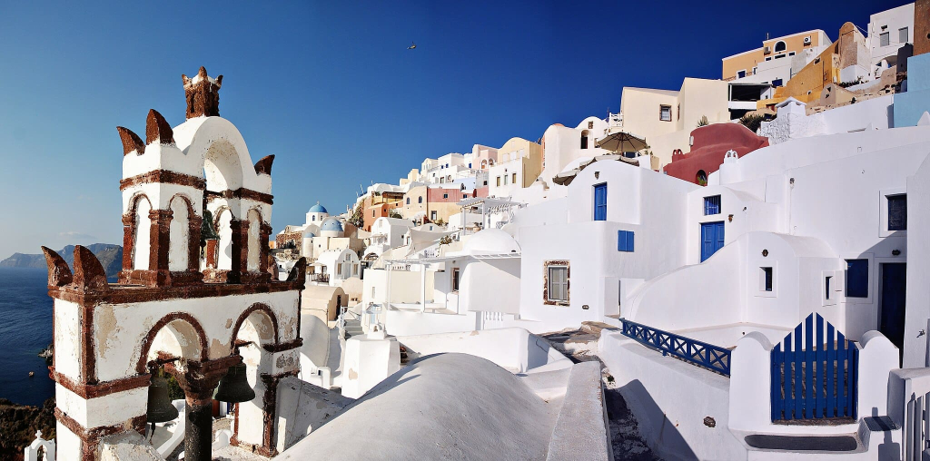 Where to Stay in Santorini, Greece: 8 Key Areas for First-Timer Visitors 4 bells of the blue domed church santorini greece