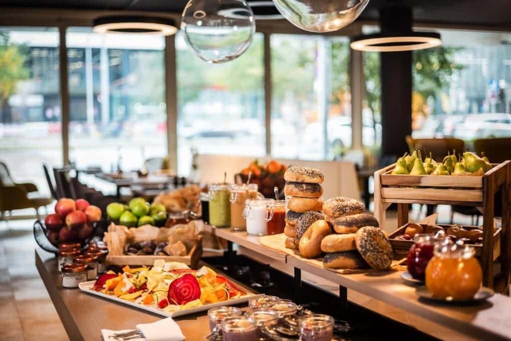 Where to Stay in Vienna, Austria: My Favorite Areas + Best Budget Hotels 101 mooons hotel vienna breakfast buffet bagels fruit vienna austria